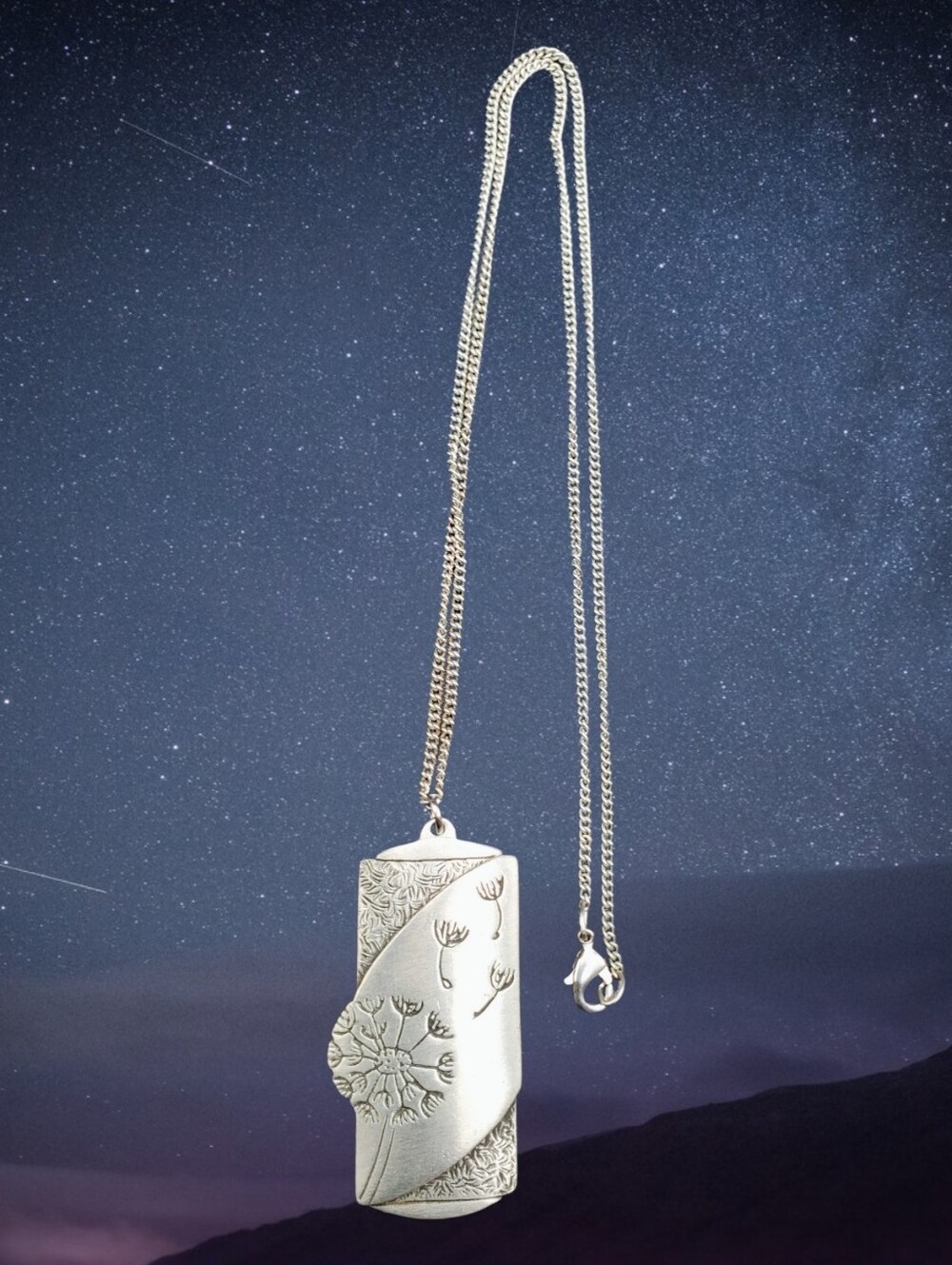 Amos Pewter Handcrafted Dandelion Pendant Necklace Fine Lead-free Silver Pewter